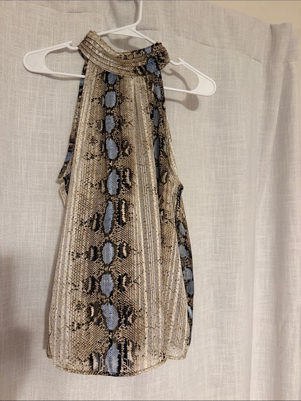 High-Neck Snake Print Halter Camisole in Beige and Blue